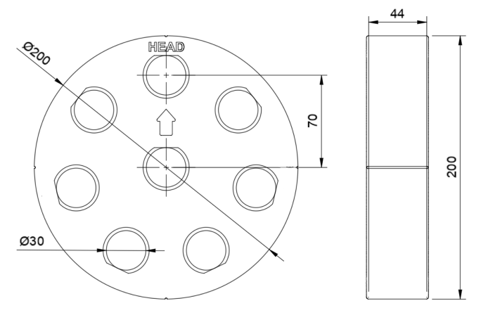schematic of the HD phantom body.  precise descriptions are provided in the page content.